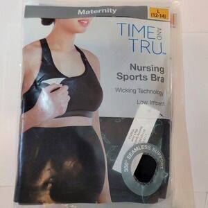 Time and Tru Maternity Nursing Sports Bra Large L (12-14) Black Seamless Wicking